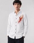 Pure White Phoenix Flame Premium Cotton Satin Shirt