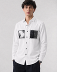 Pure White Abstract Dual Art Premium Satin Shirt