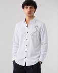 Pure White Minimal Koi Line Art Premium Cotton Satin Shirt