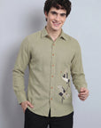Sky Crane Premium Sage Green Embroidered Shirt