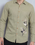 Sky Crane Premium Sage Green Embroidered Shirt