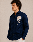 Royal Navy Blue Rose Art Premium Satin Shirt