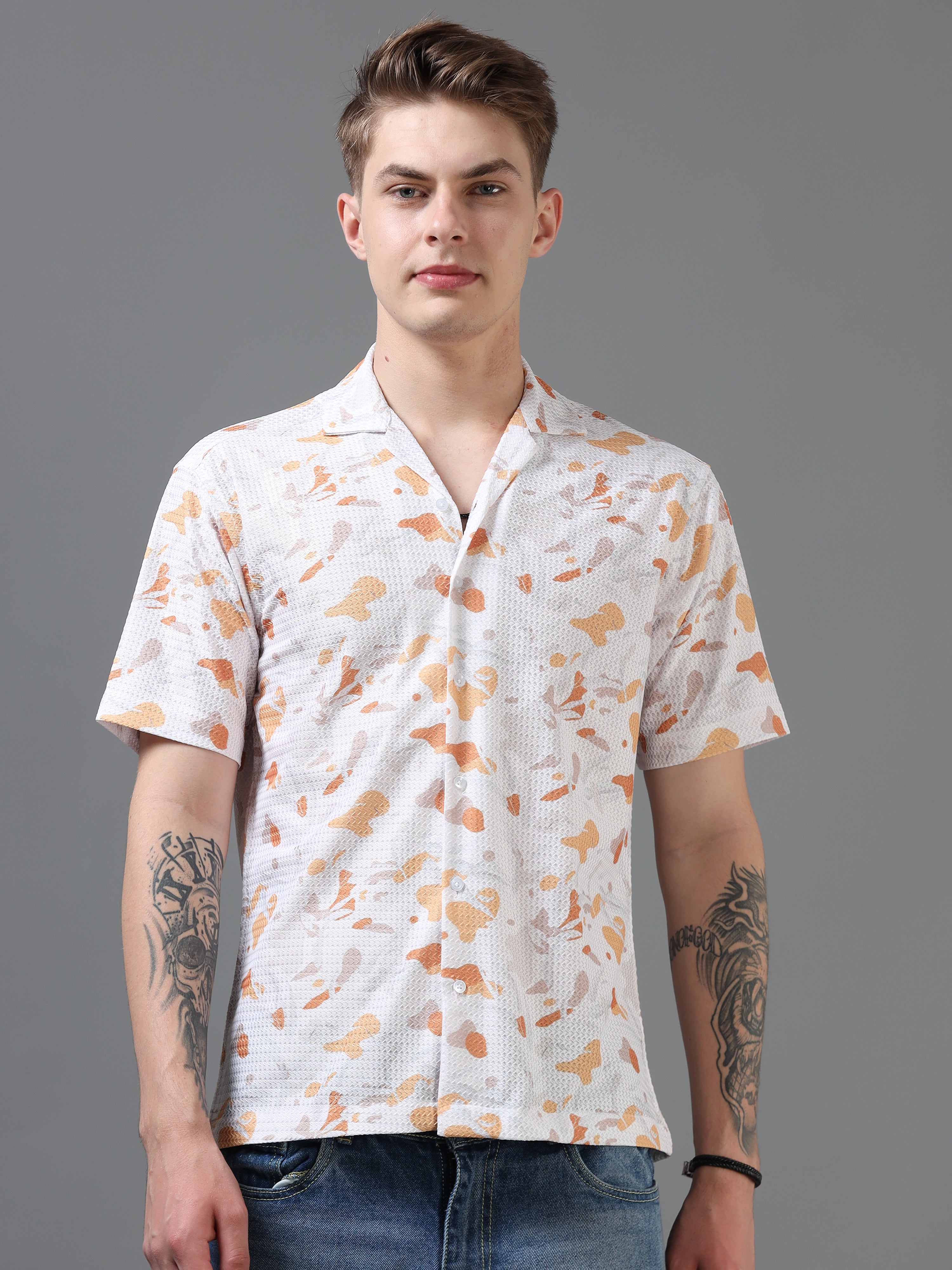 Regular Fit Printed Spread Collar Beach Wear Shirt