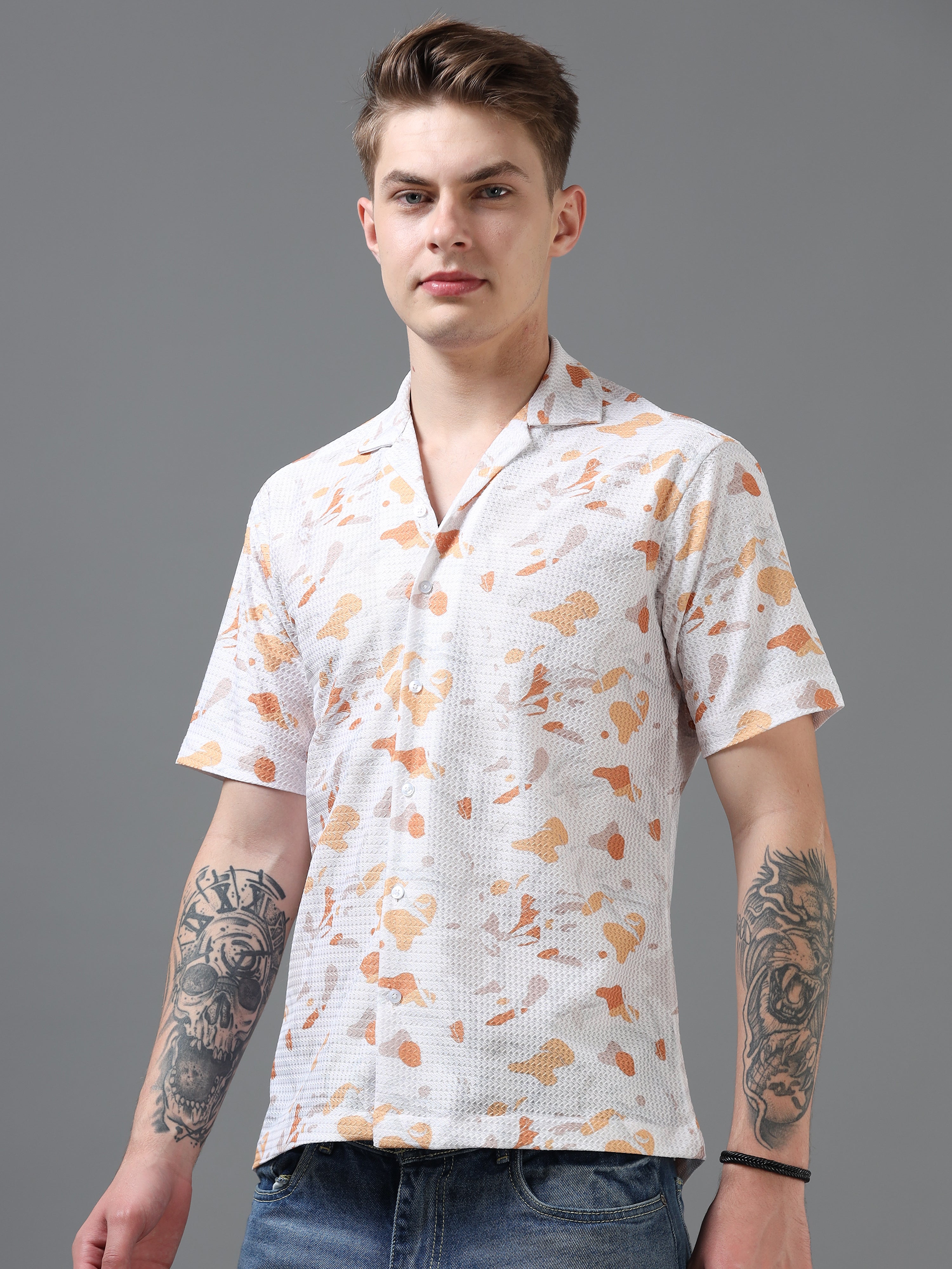 Regular Fit Printed Spread Collar Beach Wear Shirt