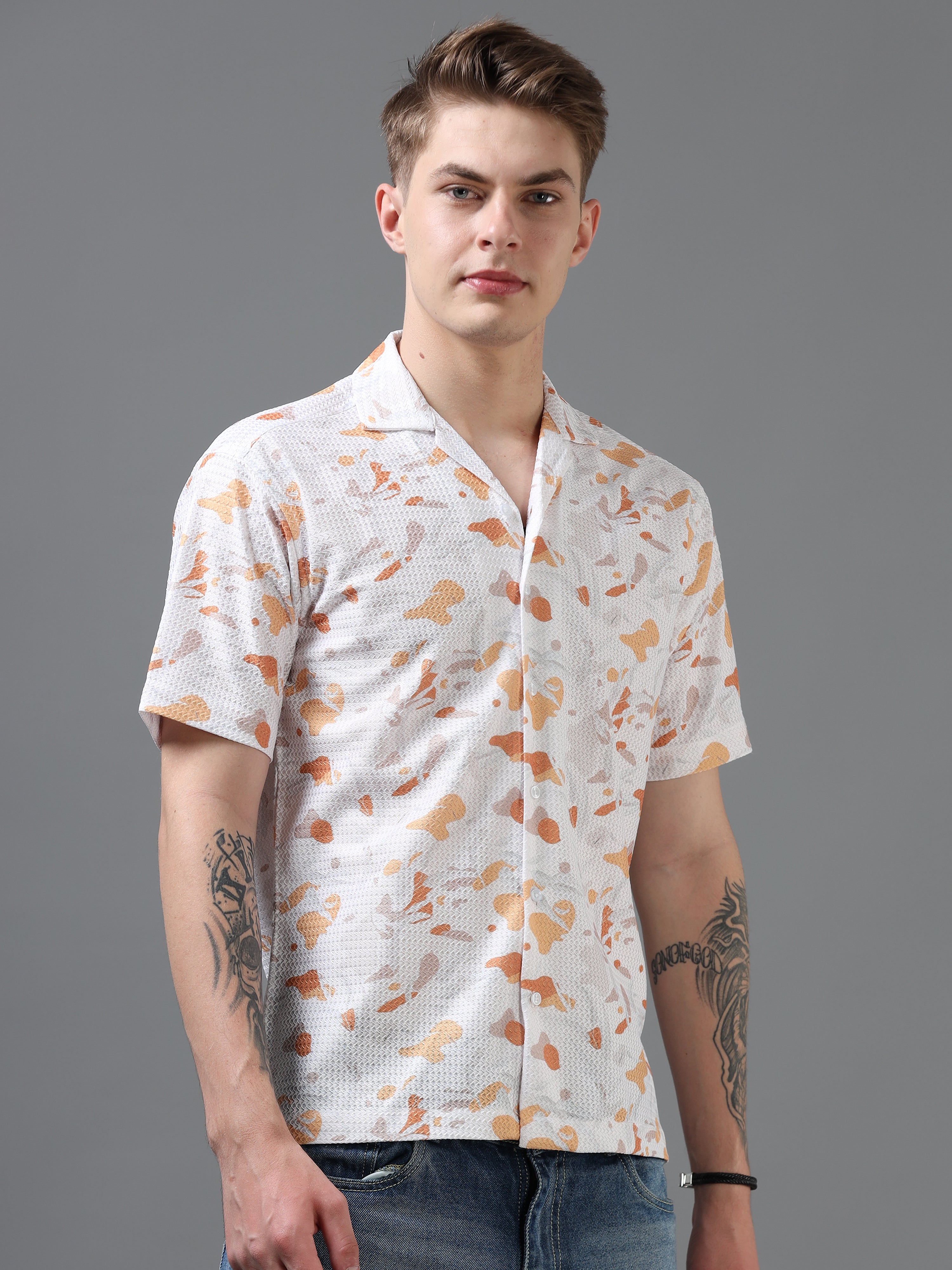 Regular Fit Printed Spread Collar Beach Wear Shirt