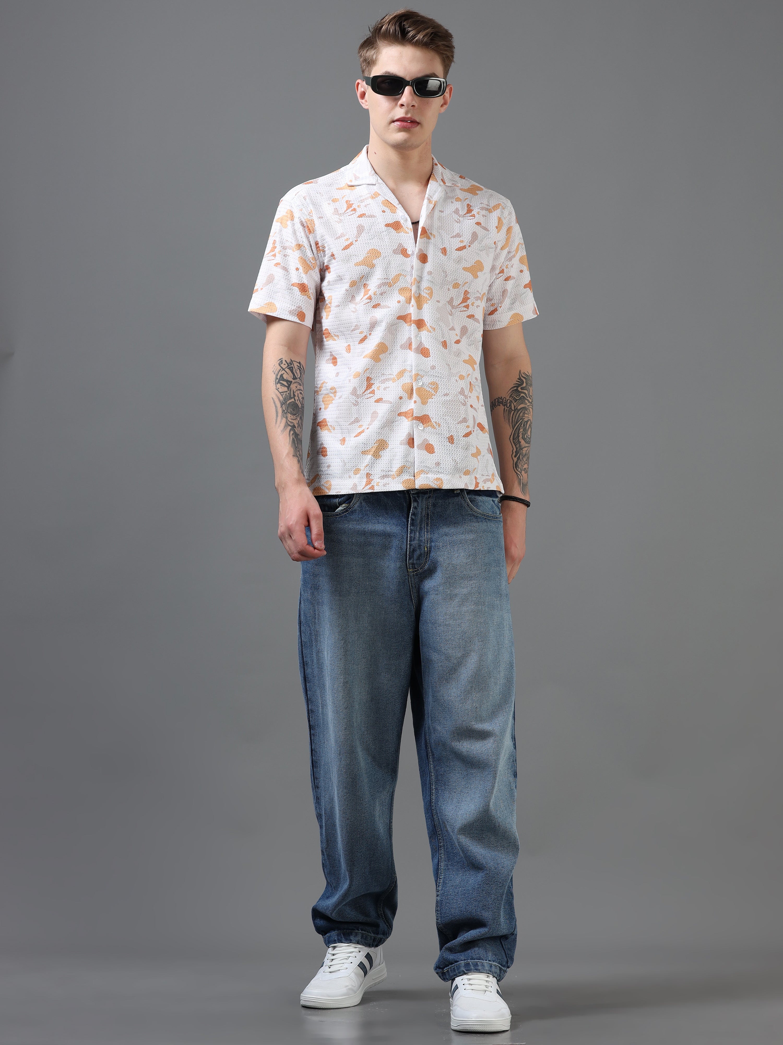 Regular Fit Printed Spread Collar Beach Wear Shirt