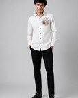 Premium White Cotton Shirt with Nautical Sailboat Embroidery