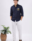 Mountain Lodge Premium Navy Blue Embroidered Shirt