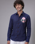 Woodland Bloom Premium Coffee Brown Embroidered Shirt