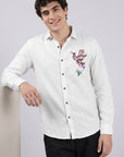 Rainbow Hummingbird Premium White Embroidered Shirt