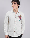 Rainbow Hummingbird Premium White Embroidered Shirt