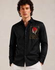 Midnight Black Crane Art Premium Satin Designer Shirt