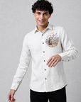 Premium White Cotton Shirt with Nautical Sailboat Embroidery