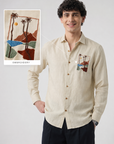 Tropical Horizon Embroidery Linen Shirt