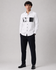 Pure White Abstract Dual Art Premium Satin Shirt