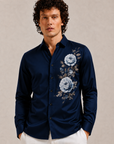 Royal Navy Blue Floral Luxe Premium Satin Shirt