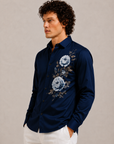 Royal Navy Blue Floral Luxe Premium Satin Shirt