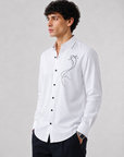 Pure White Minimal Koi Line Art Premium Cotton Satin Shirt