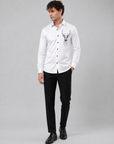 Pure White Geometric Deer Premium Cotton Satin Shirt