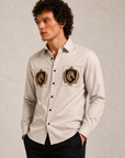 Elegant Beige Royal Horse Crest Premium Cotton Satin Shirt