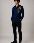 Royal Navy Blue Abstract Luxe Premium Satin Shirt