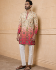 Men’s Ivory Pink Floral Ombre designer Short Kurta