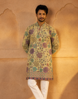 Men’s Mustard Yellow Floral designer Short Kurta designer