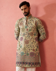 Men’s Mustard Yellow Floral designer Short Kurta designer