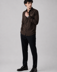 Brown Butterfly Embroidered Cotton Casual Shirt
