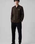 Brown Butterfly Embroidered Cotton Casual Shirt