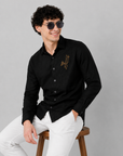 Midnight Bloom Embroidered Cotton Shirt