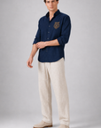 Royal Tiger Blue Embroidered Cotton Shirt
