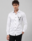 Pure White Geometric Deer Premium Cotton Satin Shirt
