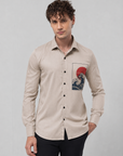 Beige Japanese Wave Art Premium Cotton Satin Shirt