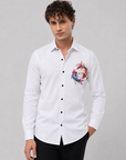 Pure White Koi Fish Art Premium Cotton Satin Shirt