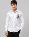 Pure White Abstract Warrior Art Premium Cotton Satin Shirt
