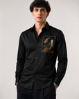 Midnight Black Koi Fish Art Premium Satin Designer Shirt