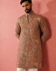 Men’s Rust Brown Floral Paisley designer Short Kurta