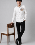 Premium White Cotton Shirt with Nautical Sailboat Embroidery