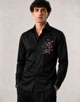 Midnight Black Sakura Blossom Premium Satin Designer Shirt