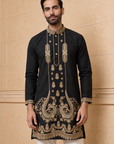 Men’s Black Gold Embroidered Short Kurta