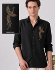 Golden Crane Embroidered Cotton Shirt