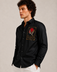 Midnight Black Crane Art Premium Satin Designer Shirt
