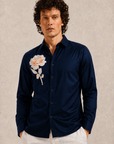 Royal Navy Blue Rose Art Premium Satin Shirt
