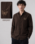 Brown Butterfly Embroidered Cotton Casual Shirt