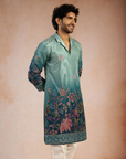 Men’s Teal Blue Floral designer Short Kurta designer