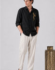 Golden Crane Embroidered Cotton Shirt