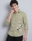 Sky Crane Premium Sage Green  Embroidered Shirt