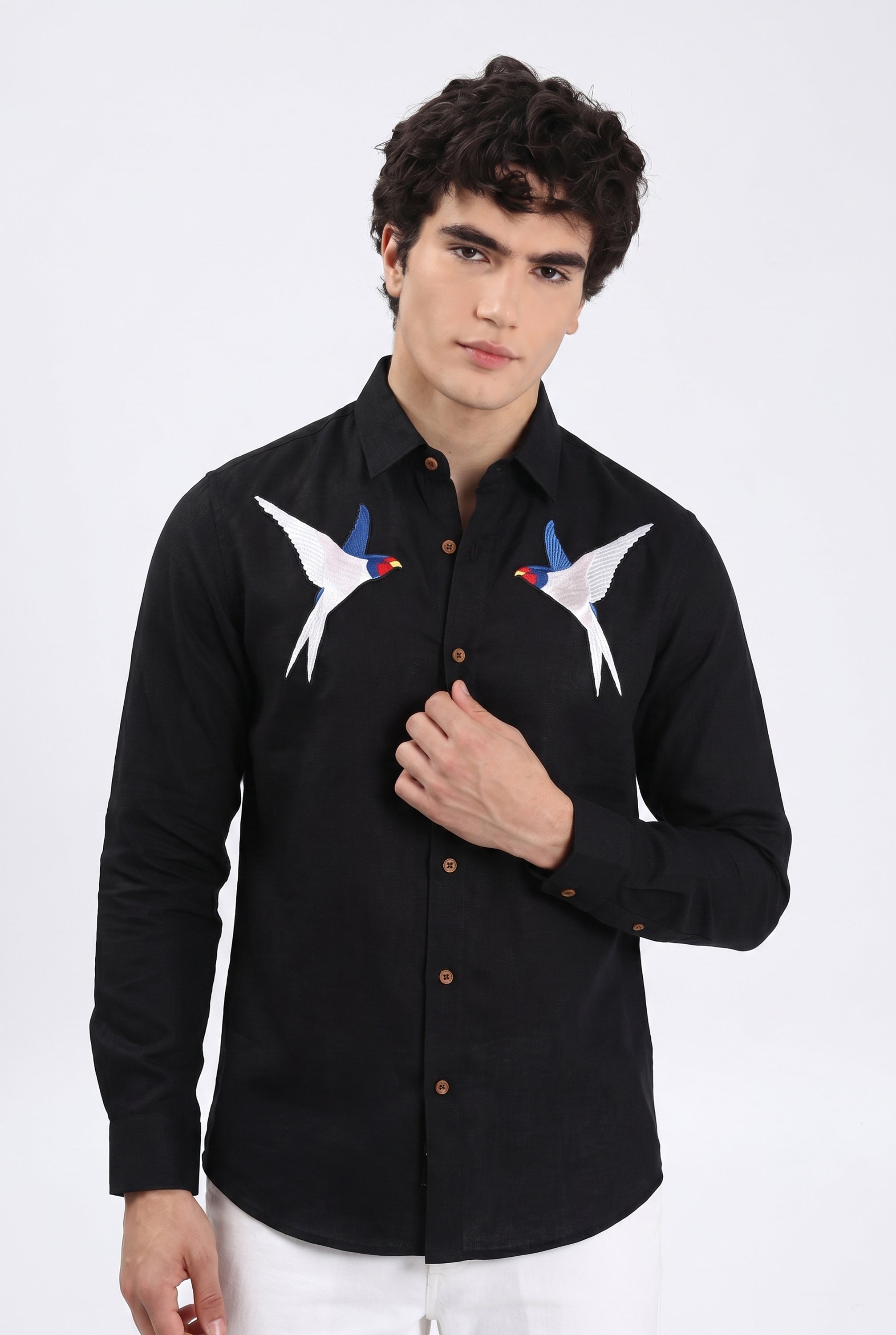 Midnight Swallow Embroidered Premium Shirt