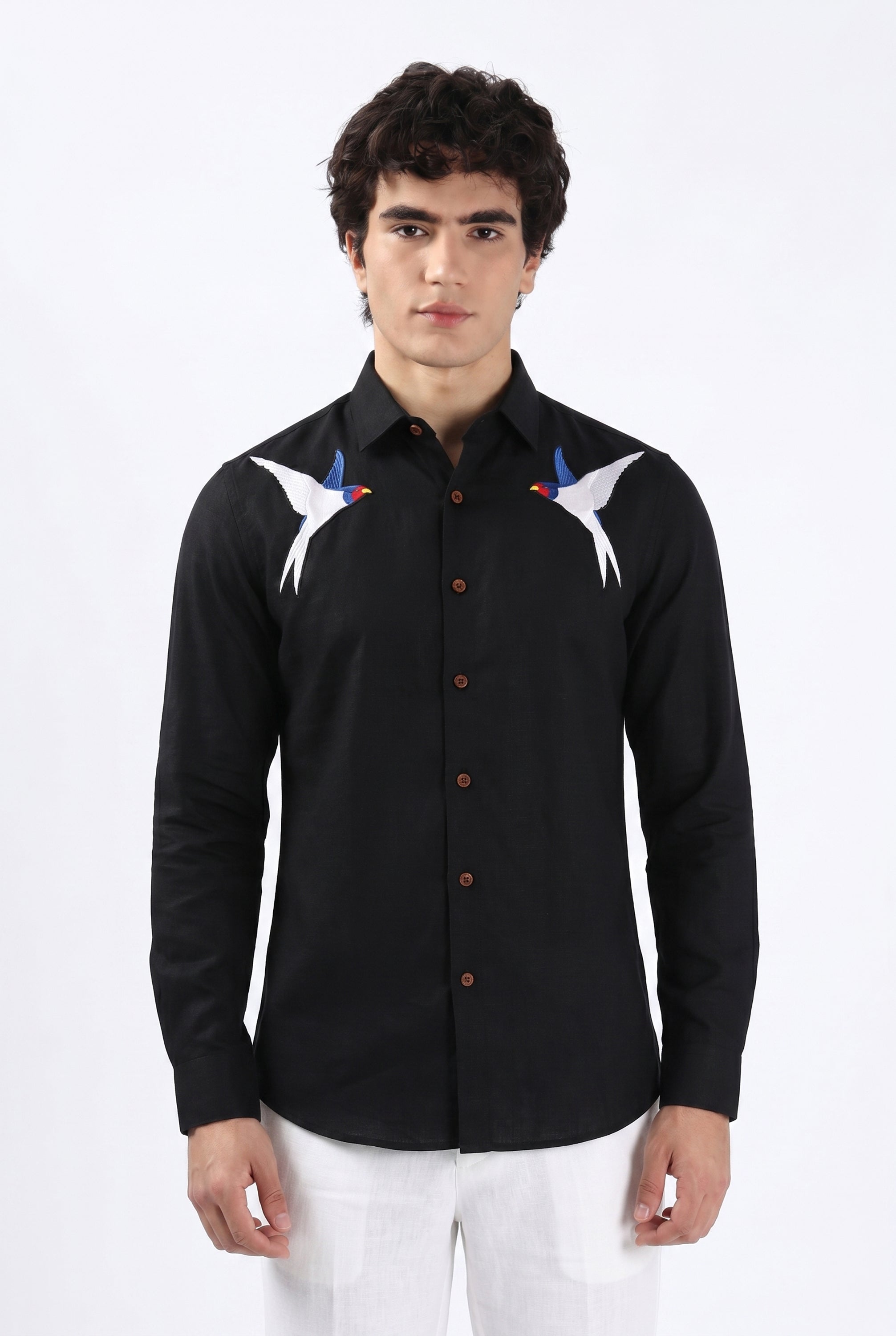 Midnight Swallow Embroidered Premium Shirt